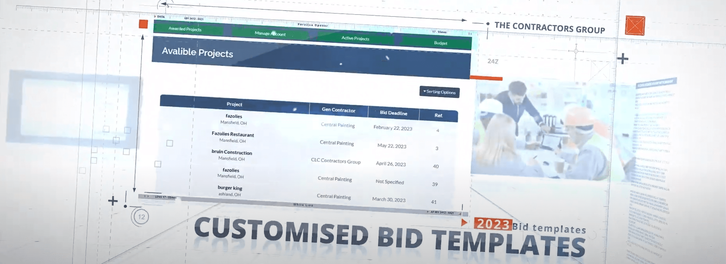 Project management software interface