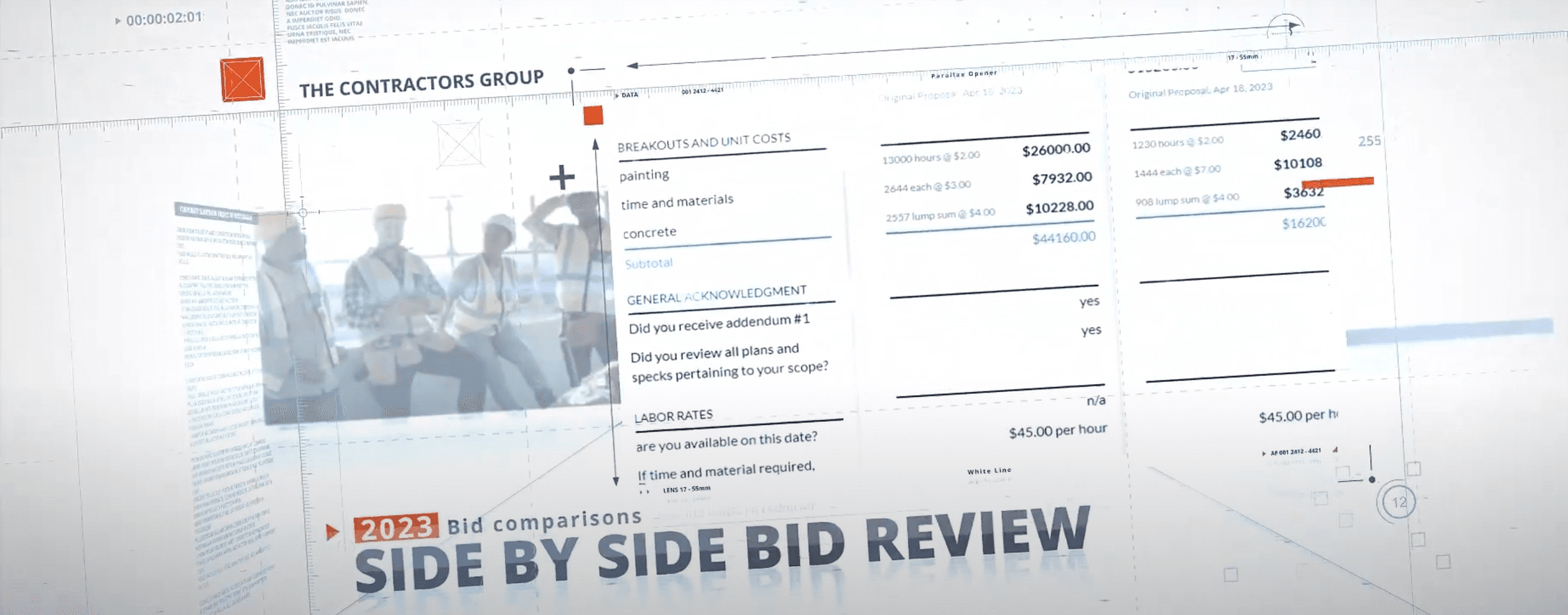 Bid comparison interface
